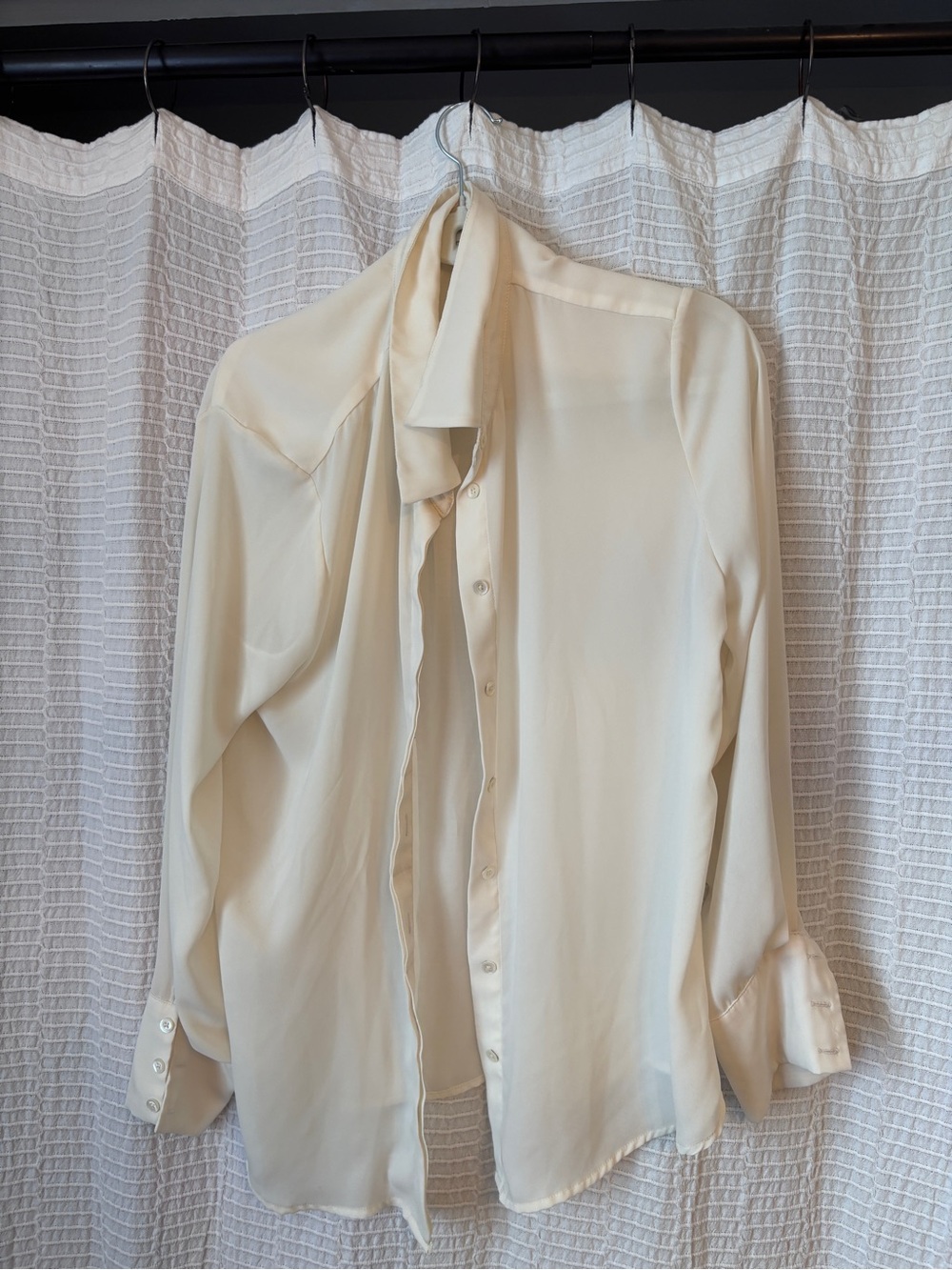 Dynamite Cream Button-Down Blouse with Neck Tie